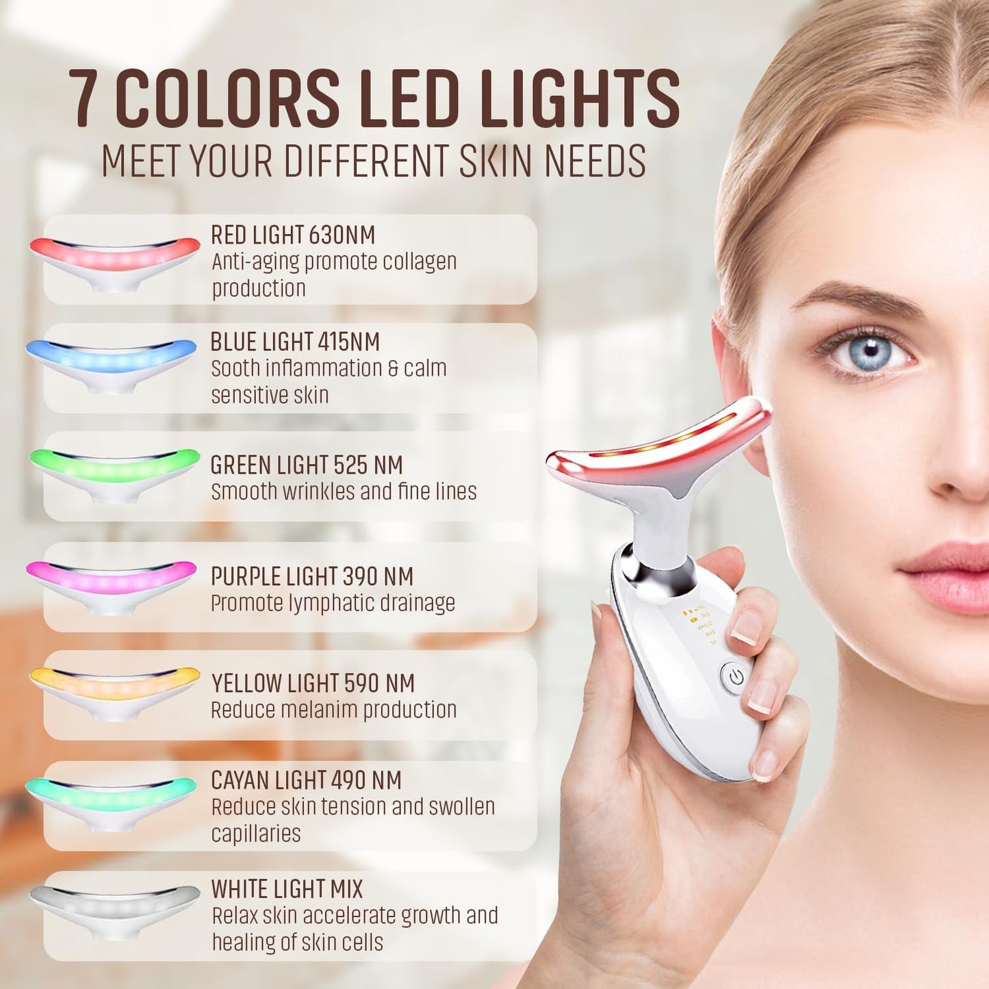 7 Colour LED Face Massager for Skin Tightening, Anti-Aging & Wrinkle Removal, Red Light Therapy, EMS Face Toning, 3 Modes, Portable Skincare Device for Face and Neck