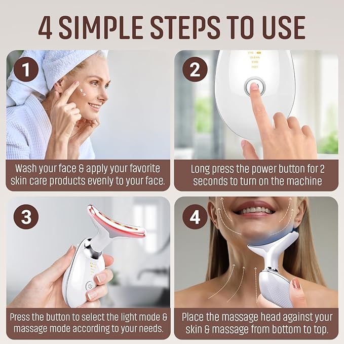 7 Colour LED Face Massager for Skin Tightening, Anti-Aging & Wrinkle Removal, Red Light Therapy, EMS Face Toning, 3 Modes, Portable Skincare Device for Face and Neck